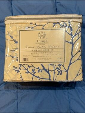 Blue Branch Pattern King Sheet Set - Premier Quality Bedding